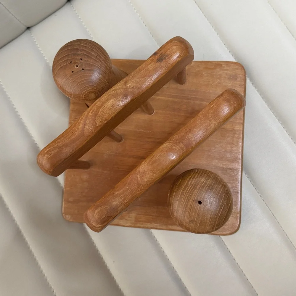 Vintage Teak Salt and Pepper Shaker Napkin Holder